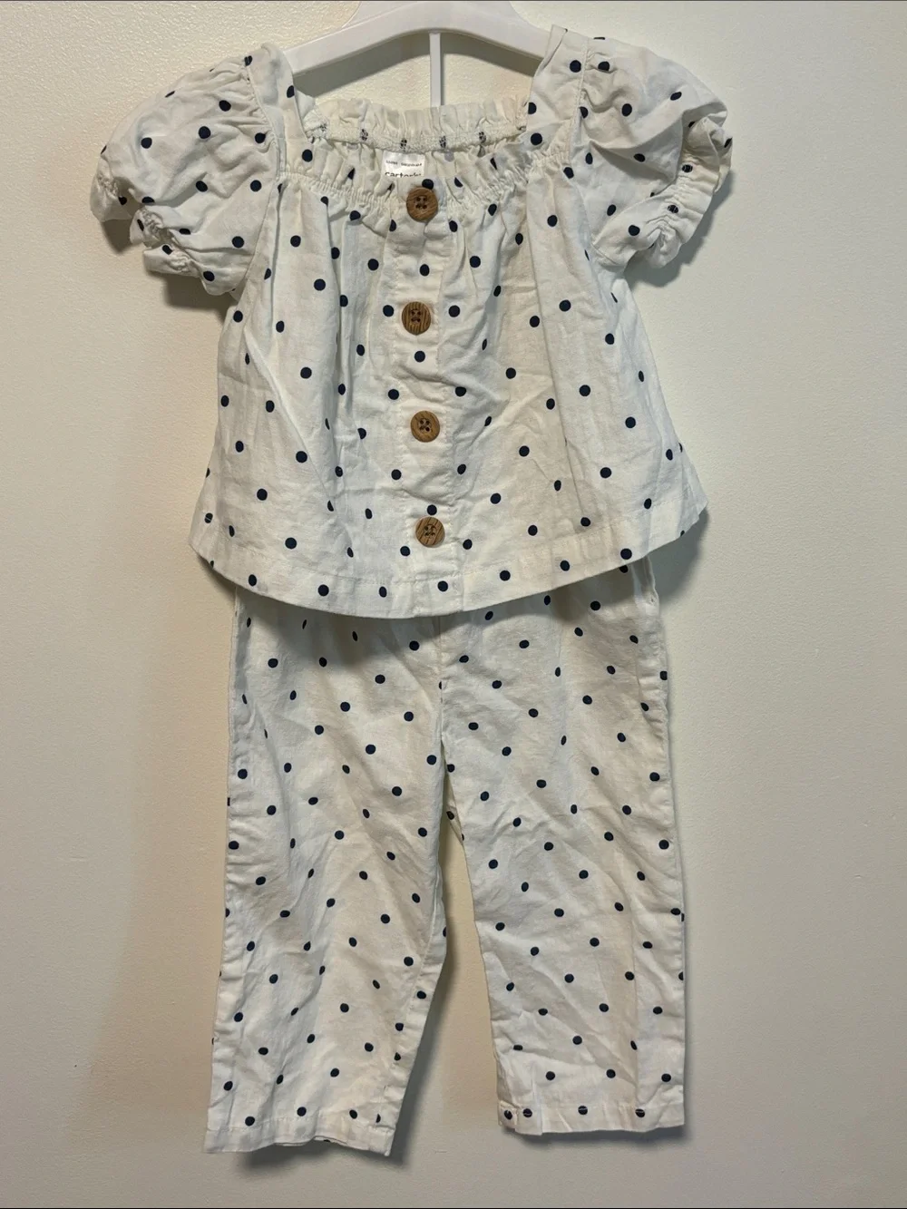 Carter's White Top with Navy Polka Dots